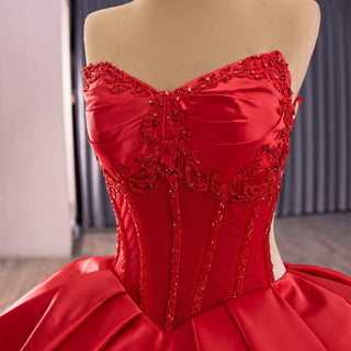 Elegant Beautiful Unique Puffy Red Wedding Dresses with V-Neck - Rosymae