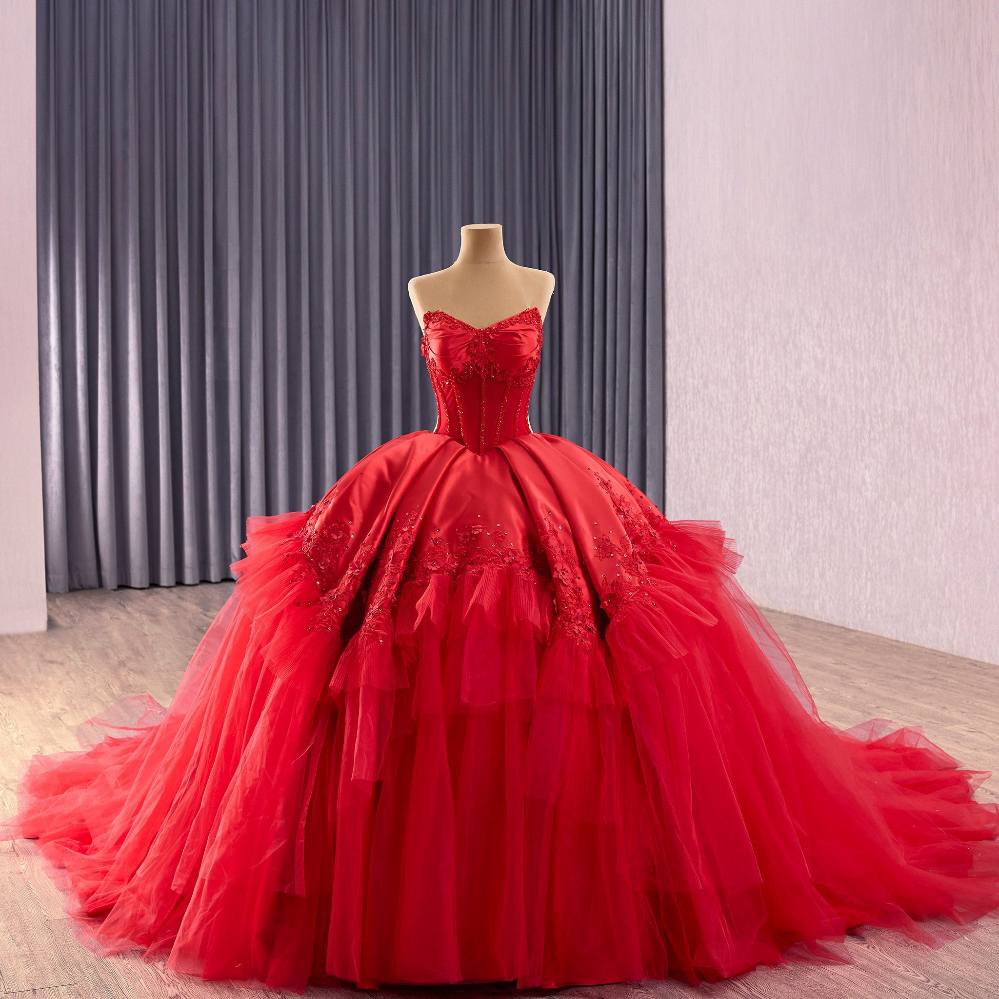 Elegant Beautiful Unique Puffy Red Wedding Dresses with V-Neck Bright Red / 14