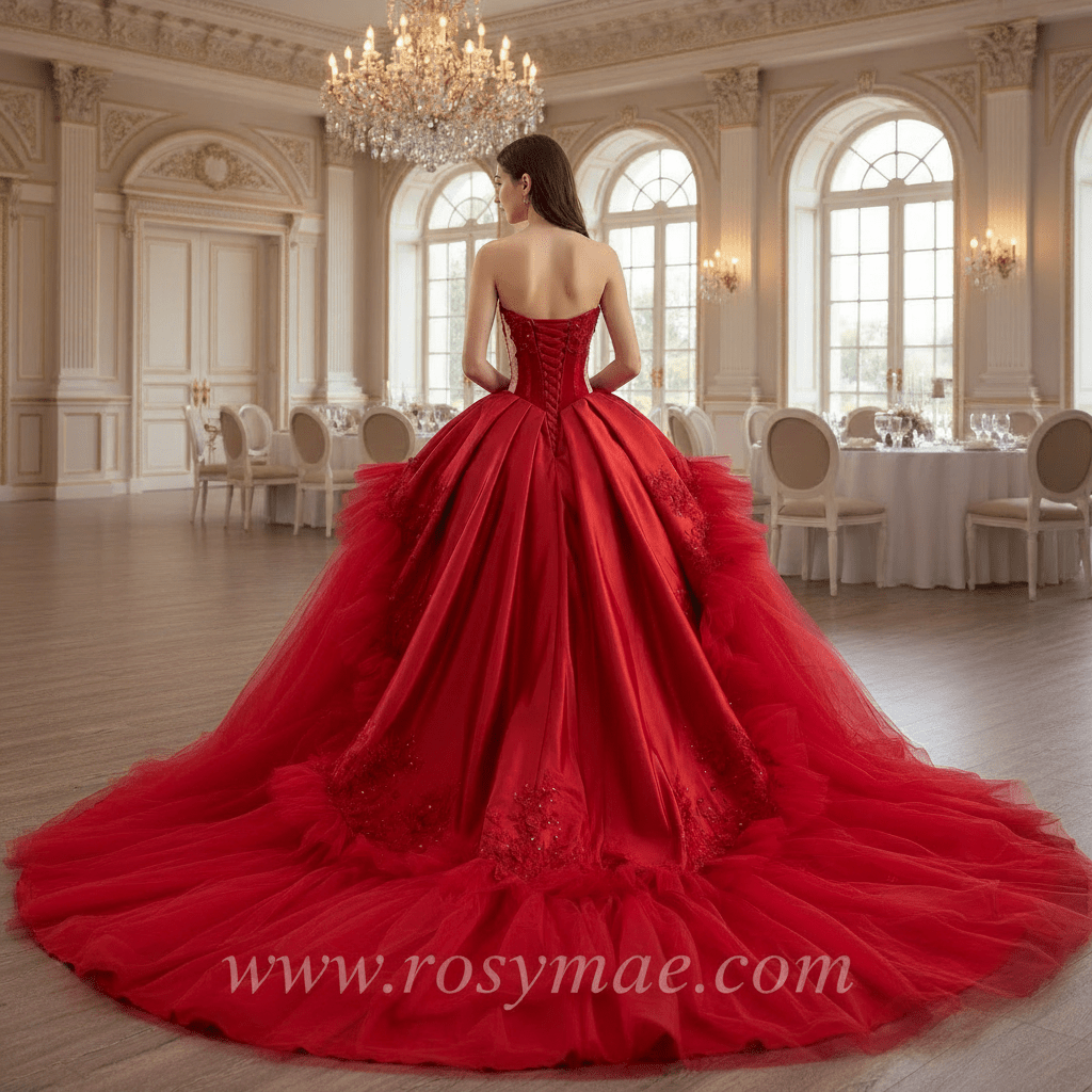 Elegant Beautiful Unique Puffy Red Wedding Dresses with V-Neck Bright Red / 14