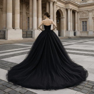Elegant Black Ball Gown Wedding Dress Strapless Neck - Rosymae