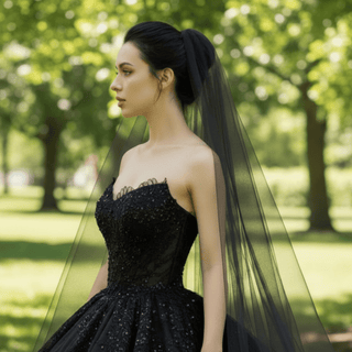 Elegant Black Ball Gown Wedding Dress Strapless Neck - Rosymae