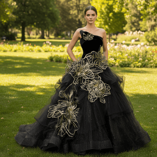 black and gold traditional wedding dresses Our Beautiful bride in Mmagauta the Ballgown from our Gold and black rental dress collection #bmashilodesigns #traditionalweddingdress