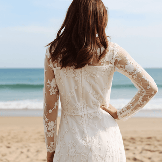 Elegant Bohemian-style Lace Midi Wedding Dress with Long Sleeve - Rosymae