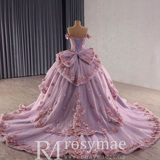 Elegant Bow Back Basque Waist Maxi Blush Quinceanera Dresses with Ruffle - Rosymae