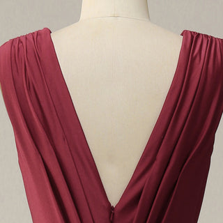 Elegant Burgundy Mermaid Deep V neck Bridesmaid Dress - Rosymae