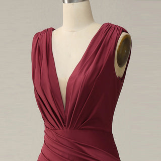 Elegant Burgundy Mermaid Deep V neck Bridesmaid Dress - Rosymae