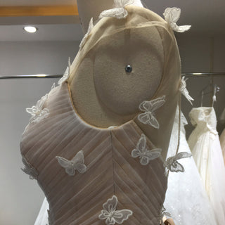 Elegant Butterfly Appliqued Tulle A-Line Wedding Dress with Open Back - Rosymae