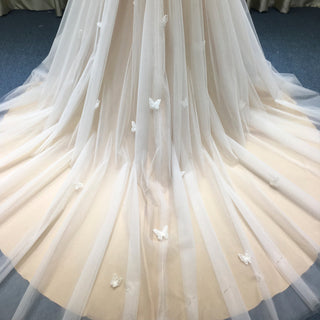 Elegant Butterfly Appliqued Tulle A-Line Wedding Dress with Open Back - Rosymae