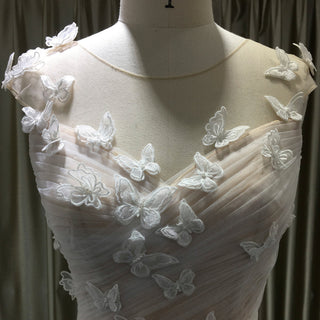 Elegant Butterfly Appliqued Tulle A-Line Wedding Dress with Open Back - Rosymae