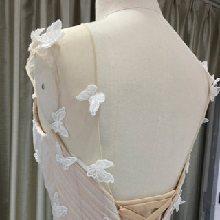 Elegant Butterfly Appliqued Tulle A-Line Wedding Dress with Open Back - Rosymae