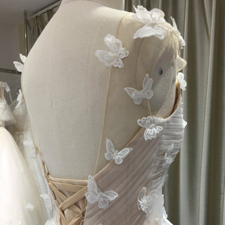 Elegant Butterfly Appliqued Tulle A-Line Wedding Dress with Open Back - Rosymae