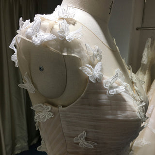 Elegant Butterfly Appliqued Tulle A-Line Wedding Dress with Open Back - Rosymae