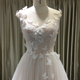 Elegant Butterfly Appliqued Tulle A-Line Wedding Dress with Open Back - Rosymae