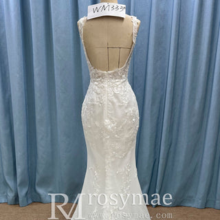 Elegant Chic And Romantic Square-Neck Floral Mermaid Wedding Dress - Rosymae