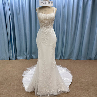 Elegant Chic And Romantic Square-Neck Floral Mermaid Wedding Dress - Rosymae