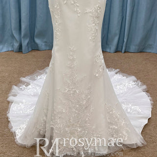 Elegant Chic And Romantic Square-Neck Floral Mermaid Wedding Dress - Rosymae