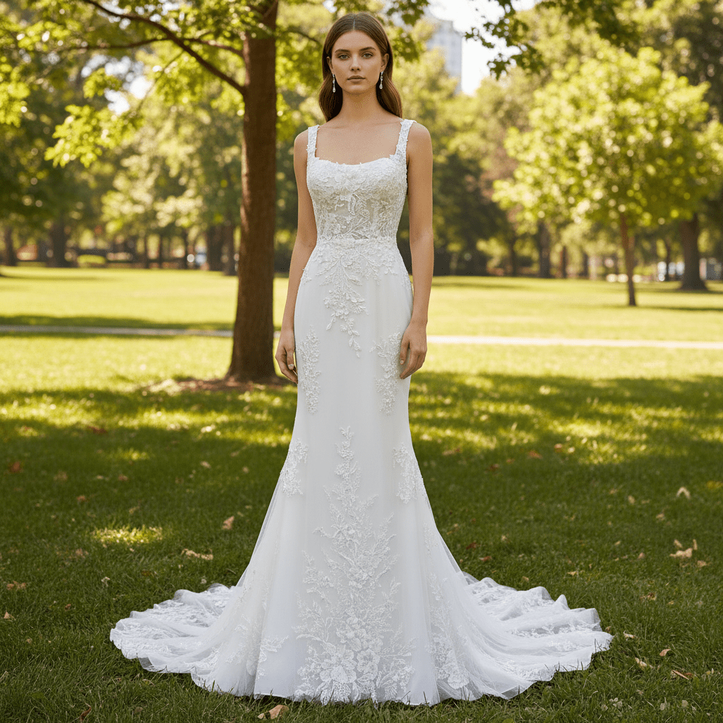 Elegant Chic And Romantic Square-Neck Floral Mermaid Wedding Dress