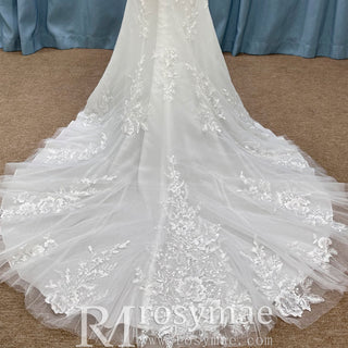 Elegant Chic And Romantic Square-Neck Floral Mermaid Wedding Dress - Rosymae