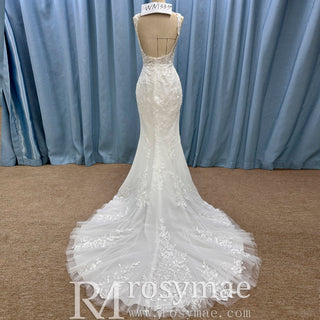 Elegant Chic And Romantic Square-Neck Floral Mermaid Wedding Dress - Rosymae