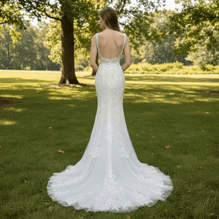 Elegant Chic And Romantic Square-Neck Floral Mermaid Wedding Dress - Rosymae