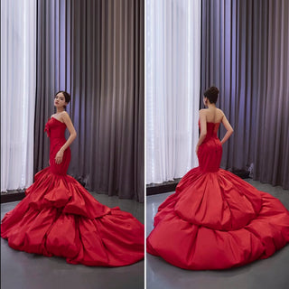 Elegant & Classic Strapless Women Trumpet Puffy Skirt Formal Maxi Dress - Rosymae