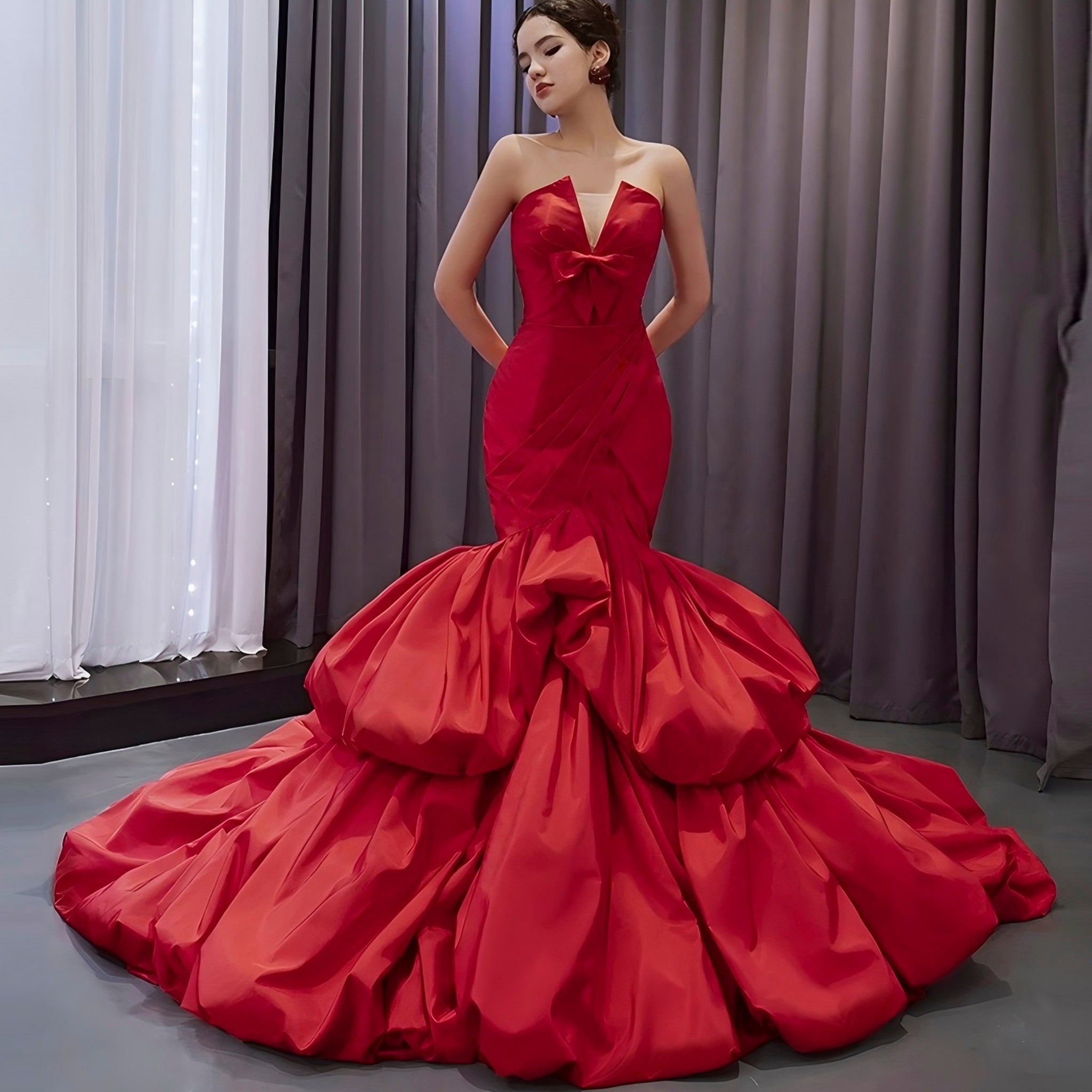 Elegant & Classic Strapless Women Trumpet Puffy Skirt Formal Maxi Dress - Rosymae