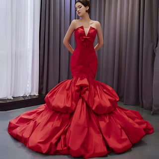 Elegant & Classic Strapless Women Trumpet Puffy Skirt Formal Maxi Dress - Rosymae