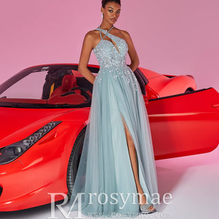 Elegant Column Slit Formal Dresses Thigh Split Evening & Prom Gowns - Rosymae