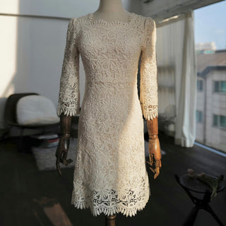 Elegant Cream Color 3D-printed lace embroidery 3/4 sleeve Wedding dress