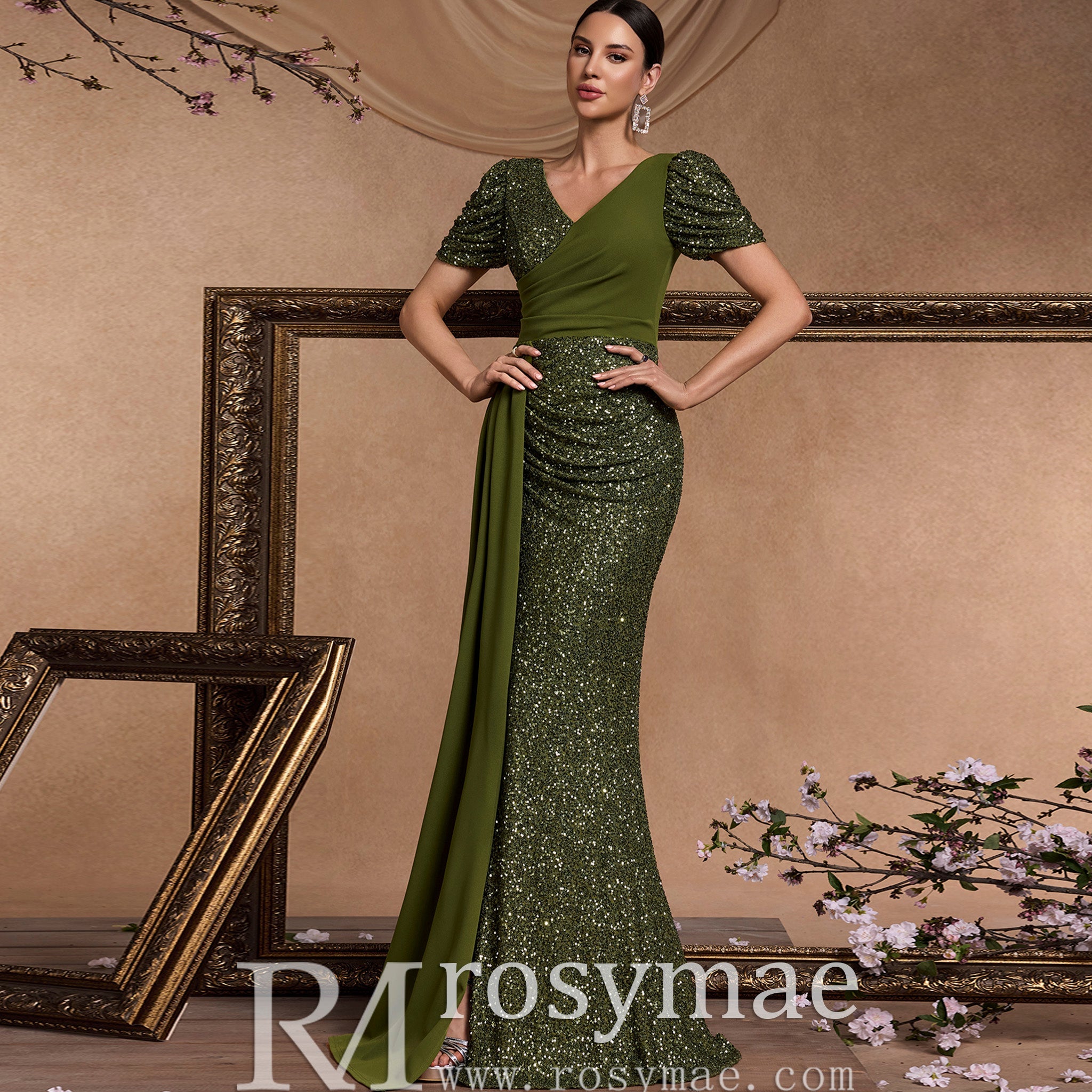 dark green formal dress with sleeves chiffon bridesmaid dress, wedding guest dress, bridesmaids dress, chiffon long dress, evening dress, making it ideal for formal occasions and special events Dark Green Long sleeves Floor