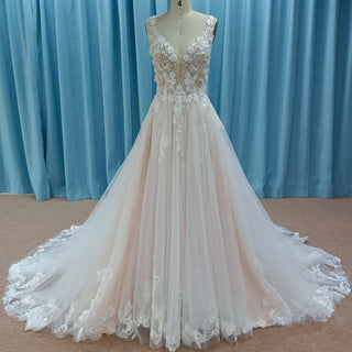 Elegant Deep V-neck A-line Wedding Dress with Tank Top - Rosymae