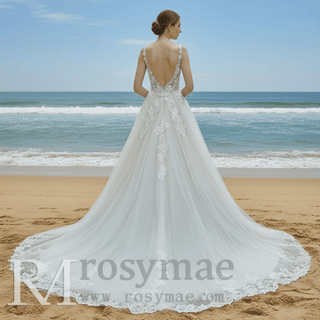 Elegant Deep V-neck A-line Wedding Dress with Tank Top - Rosymae