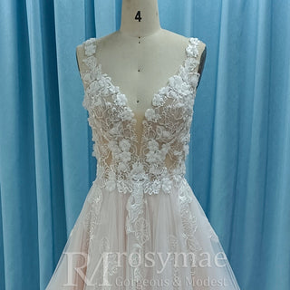 Elegant Deep V-neck A-line Wedding Dress with Tank Top - Rosymae