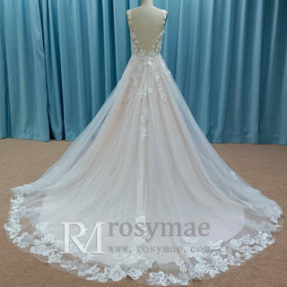 Elegant Deep V-neck A-line Wedding Dress with Tank Top - Rosymae