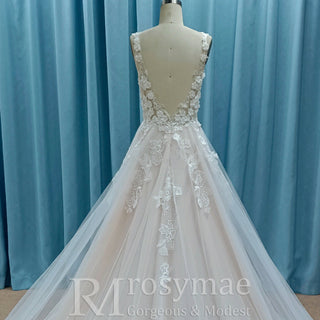 Elegant Deep V-neck A-line Wedding Dress with Tank Top - Rosymae