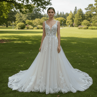 Elegant Deep V-neck A-line Wedding Dress with Tank Top - Rosymae