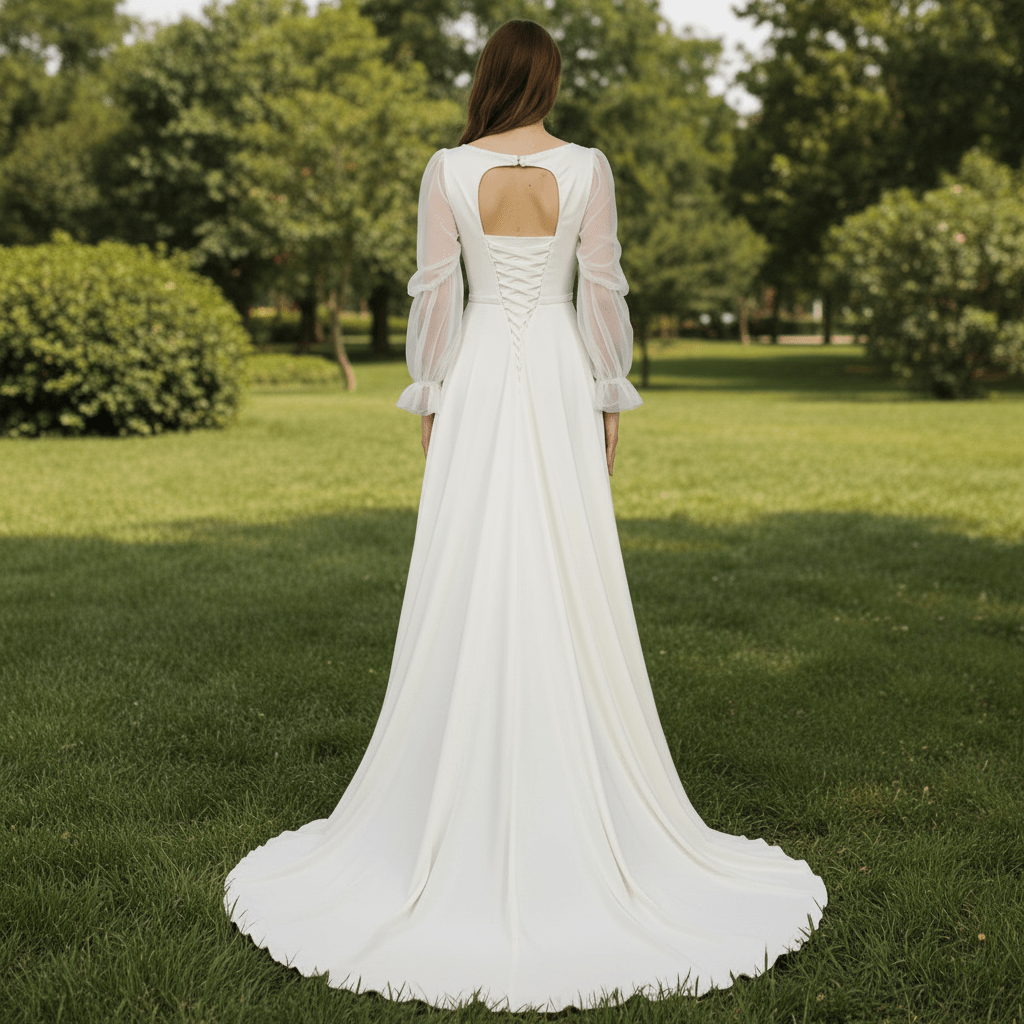 Elegant Deep V-Neck Wedding Dresses with Sheer Sleeves - Rosymae