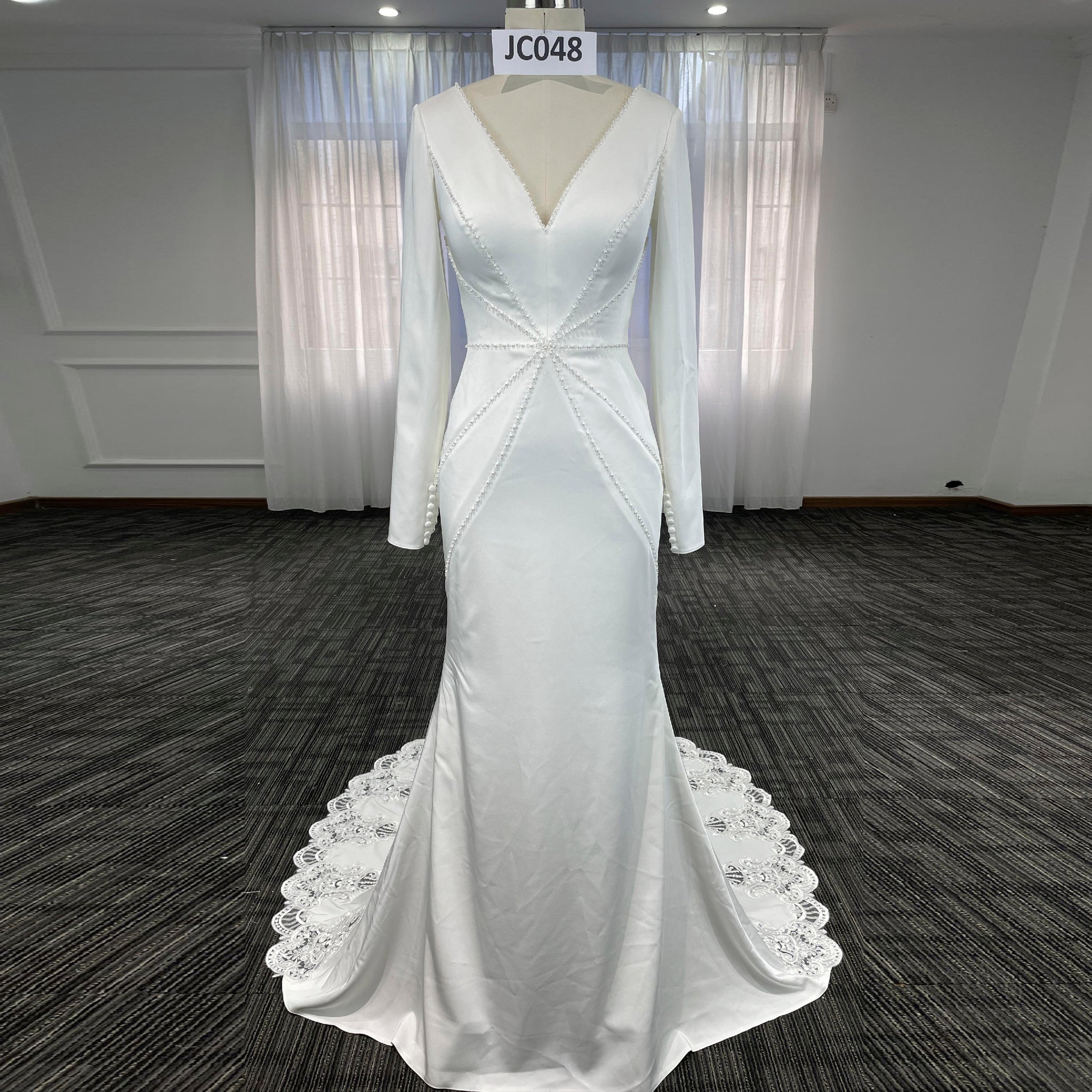 Elegant Deep Vneck Women Mermaid Wedding Dress with Long Sleeves - Rosymae