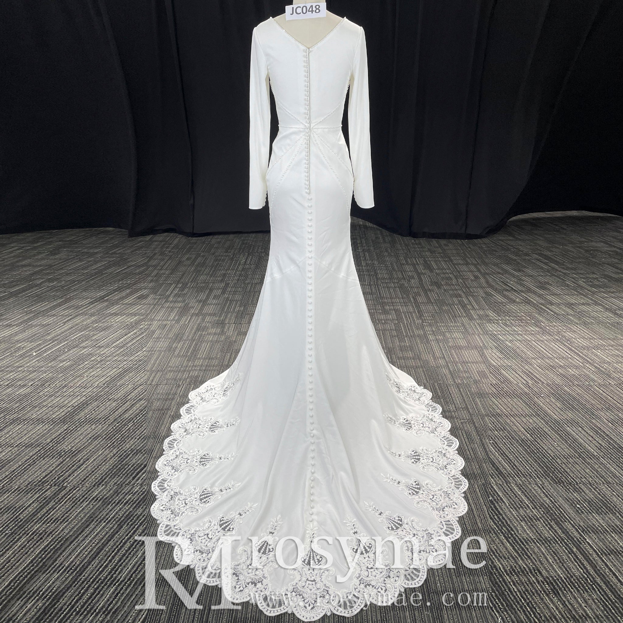 Elegant Deep Vneck Women Mermaid Wedding Dress with Long Sleeves - Rosymae