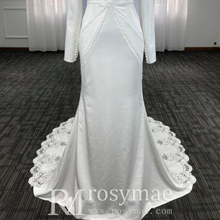Elegant Deep Vneck Women Mermaid Wedding Dress with Long Sleeves - Rosymae