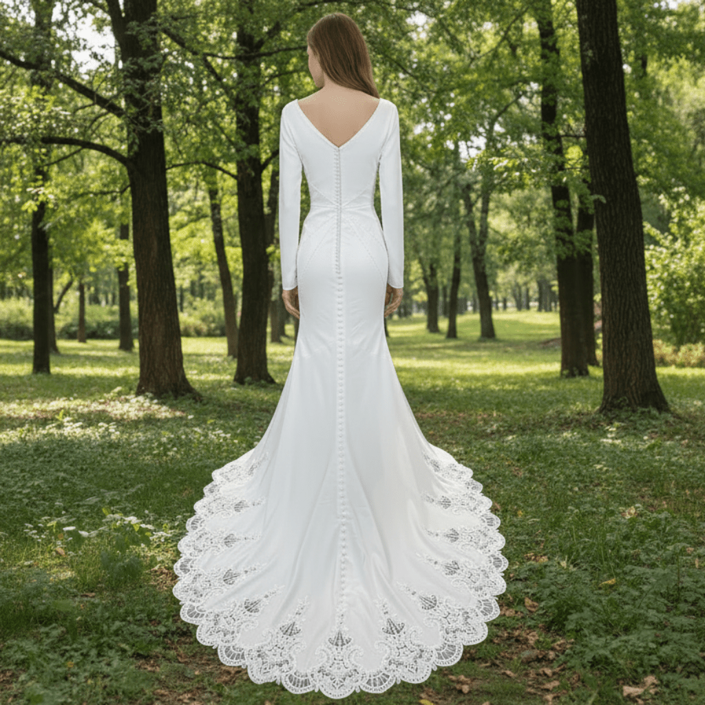Elegant Deep Vneck Women Mermaid Wedding Dress with Long Sleeves - Rosymae