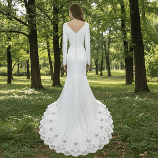 Elegant Deep Vneck Women Mermaid Wedding Dress with Long Sleeves - Rosymae