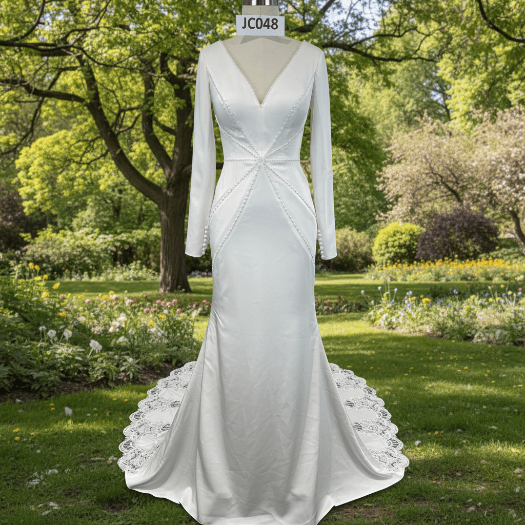 Elegant Deep Vneck Women Mermaid Wedding Dress with Long Sleeves - Rosymae
