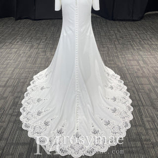 Elegant Deep Vneck Women Mermaid Wedding Dress with Long Sleeves - Rosymae