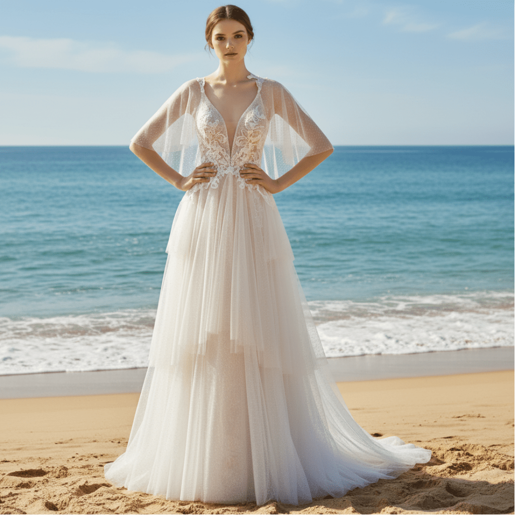 Elegant Dot Tulle Lace Boho Sheath Wedding Dress Multi Tulle - Rosymae