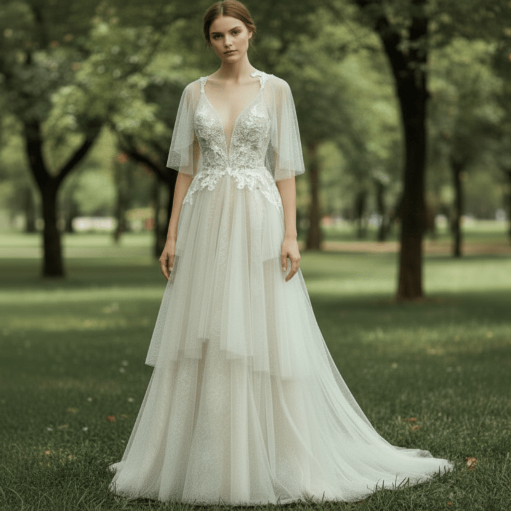 Elegant Dot Tulle Lace Boho Sheath Wedding Dress Multi Tulle - Rosymae