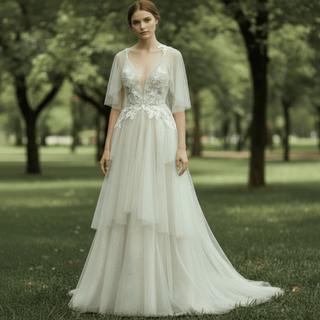 Elegant Dot Tulle Lace Boho Sheath Wedding Dress Multi Tulle - Rosymae