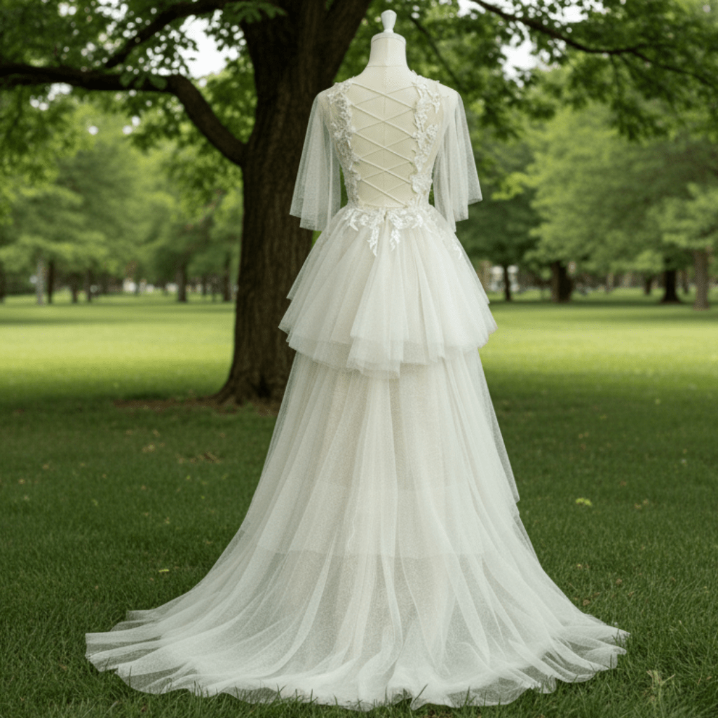 Elegant Dot Tulle Lace Boho Sheath Wedding Dress Multi Tulle - Rosymae