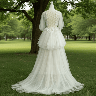 Elegant Dot Tulle Lace Boho Sheath Wedding Dress Multi Tulle - Rosymae