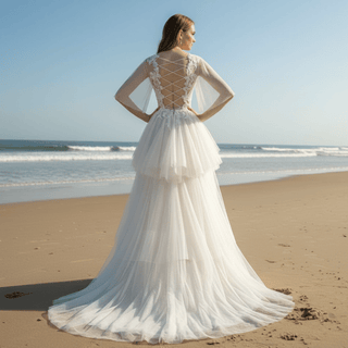 Elegant Dot Tulle Lace Boho Sheath Wedding Dress Multi Tulle - Rosymae